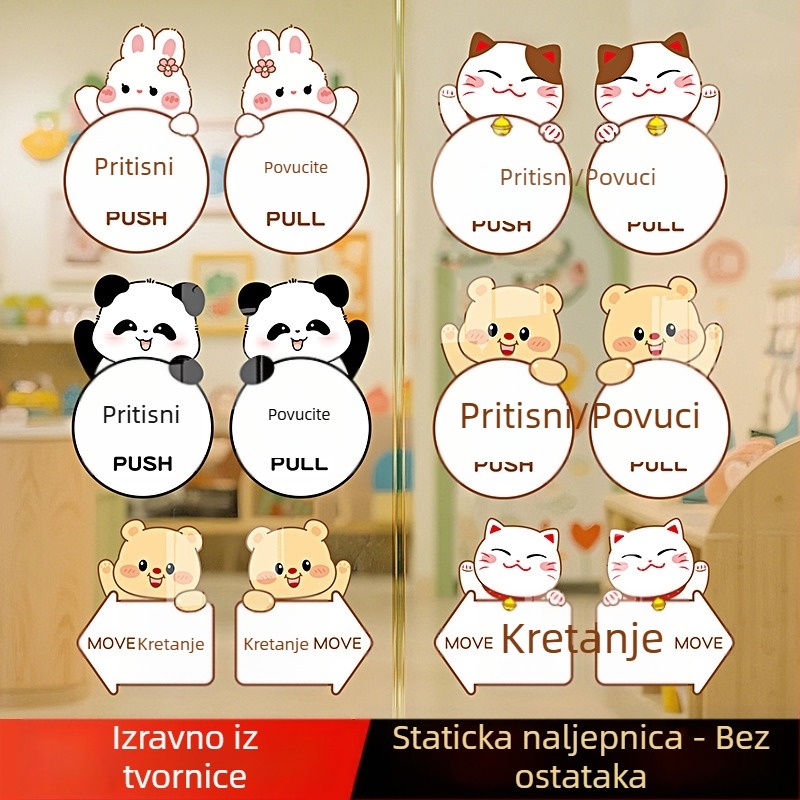 Crtić Lucky Cat za staklena klizna vrata – PVC elektrostatne naljepnice, 2 komada, vodootporne