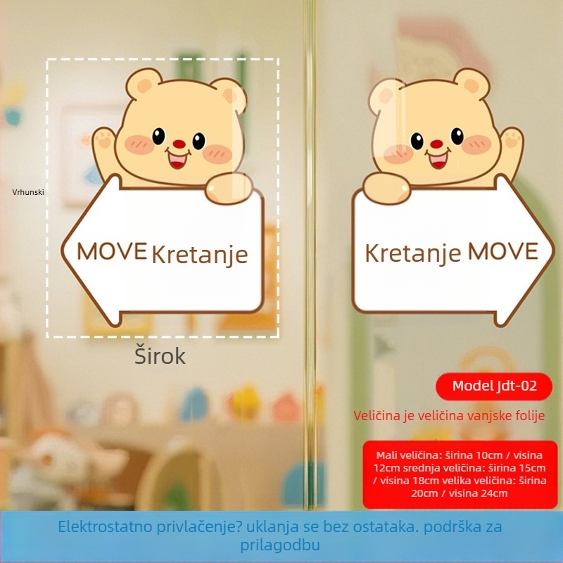 Crtić Lucky Cat za staklena klizna vrata – PVC elektrostatne naljepnice, 2 komada, vodootporne