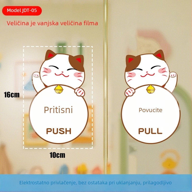 Crtić Lucky Cat za staklena klizna vrata – PVC elektrostatne naljepnice, 2 komada, vodootporne