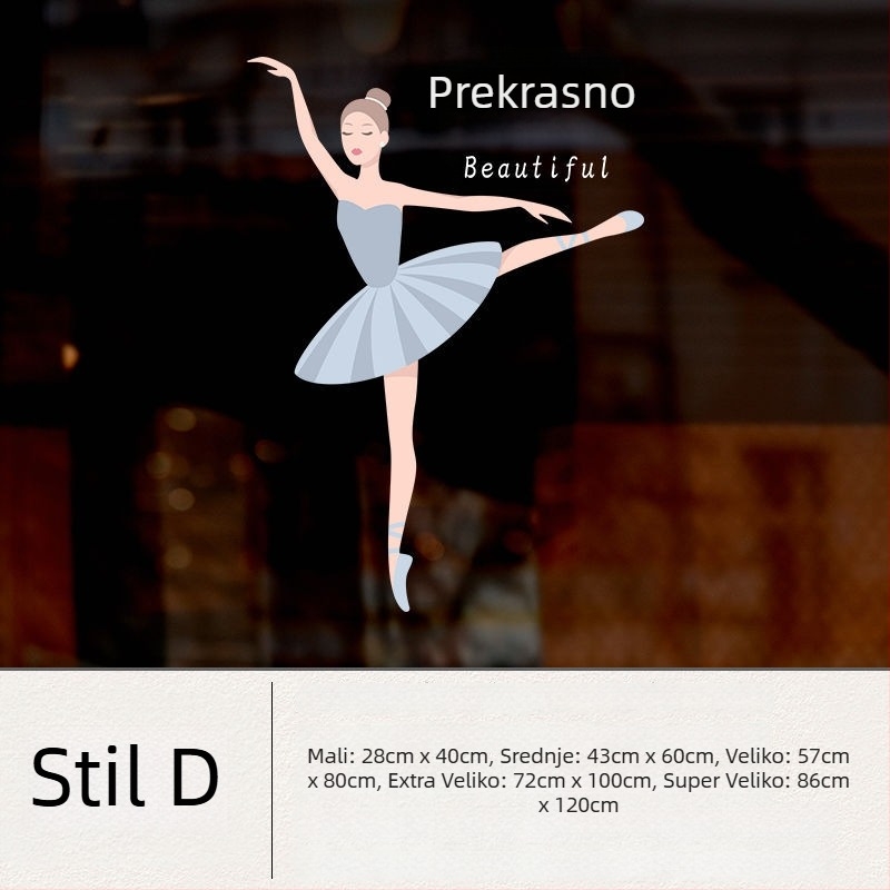 Stenska naljepnica – plesačica balet, zrcalni pregradnik, PVC, geometrijski uzorak, 1 komad, moderan minimalistički stil