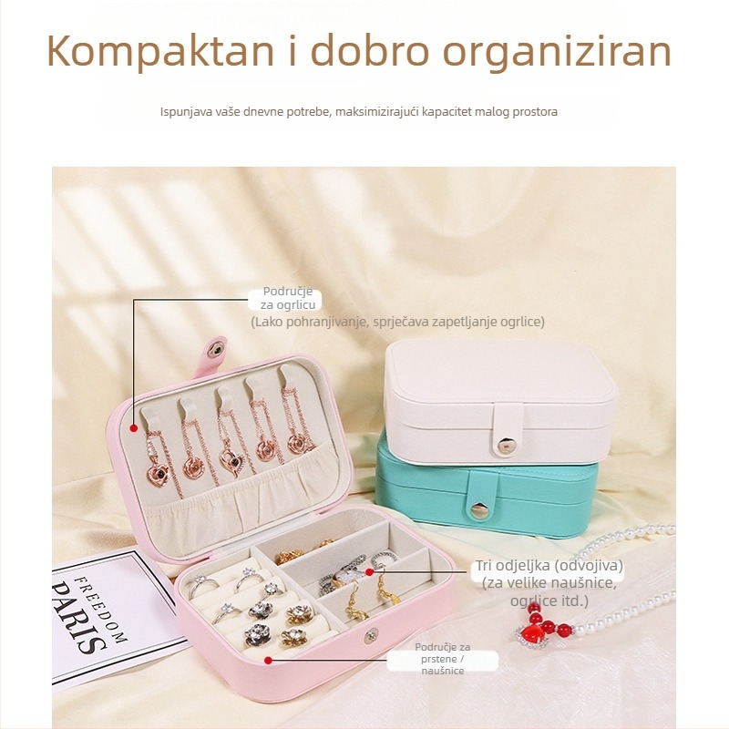 Prijenosna kutija za pohranu nakita od PU kože, kompaktni organizator za ogrlice, naušnice, prstene, ruž za usne i satovi, privatna oznaka dostupna