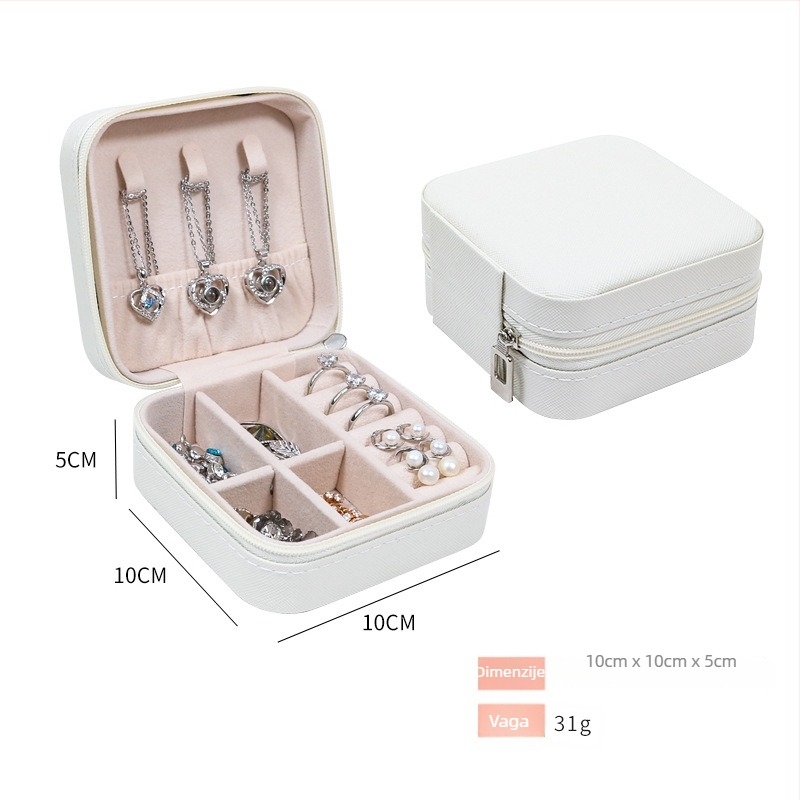 Prijenosna kutija za pohranu nakita od PU kože, kompaktni organizator za ogrlice, naušnice, prstene, ruž za usne i satovi, privatna oznaka dostupna