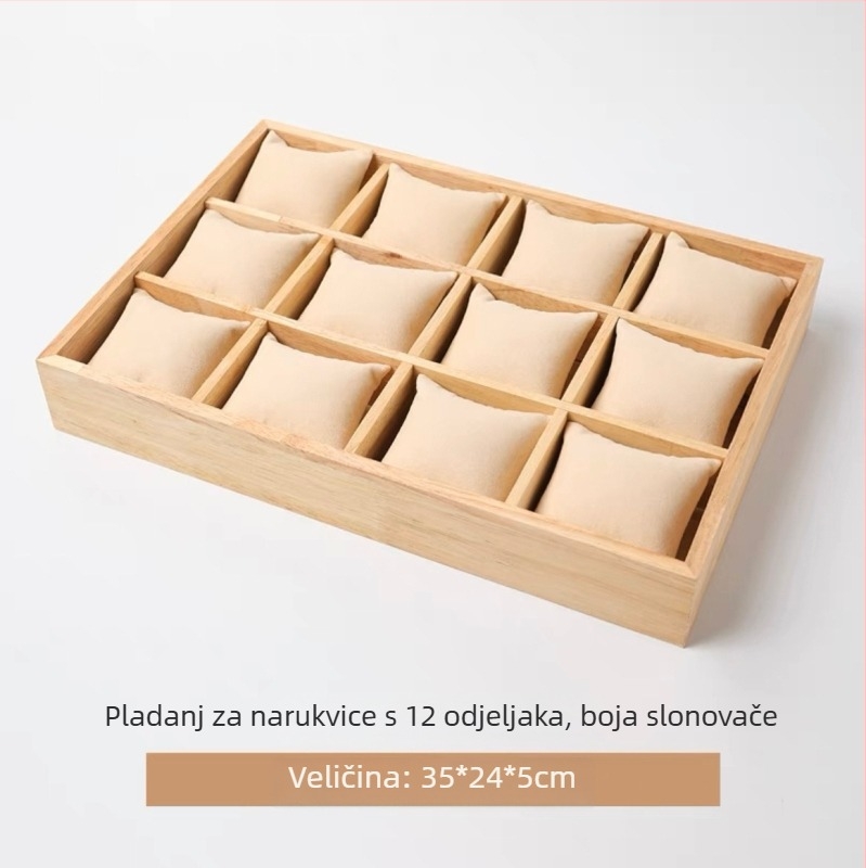 Drvena kutija za prikazivanje narukvica s mikrovlaknastim baršunom i jastučićem za satove/narukvice; mogućnost prilagodbe obrade