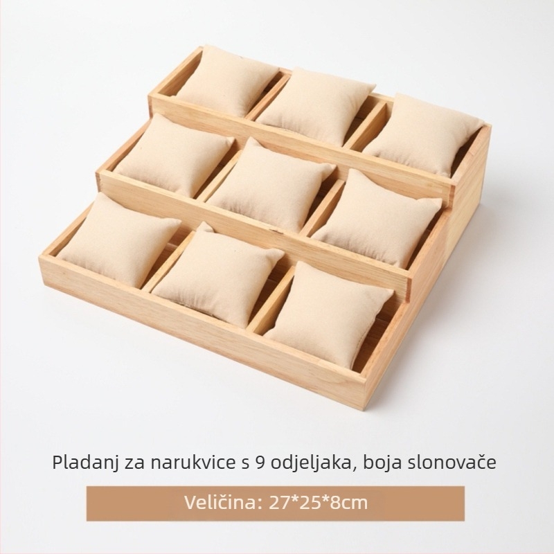 Drvena kutija za prikazivanje narukvica s mikrovlaknastim baršunom i jastučićem za satove/narukvice; mogućnost prilagodbe obrade