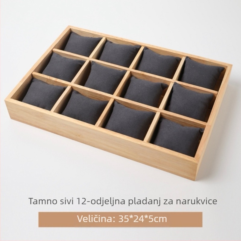 Drvena kutija za prikazivanje narukvica s mikrovlaknastim baršunom i jastučićem za satove/narukvice; mogućnost prilagodbe obrade
