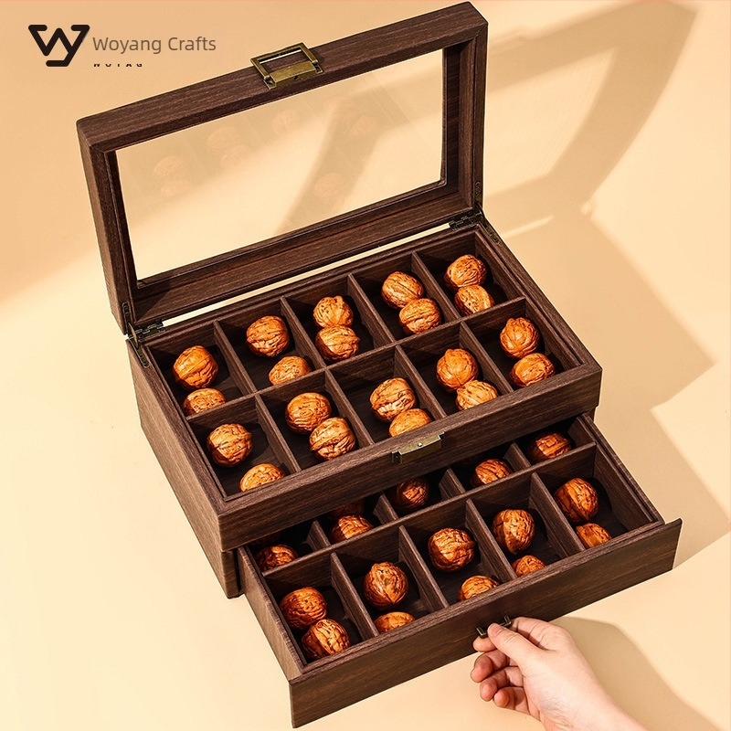 Kutija za nakit s vintage drvenim uzorkom i kožnim izgledom, kutija za skladištenje/izlaganje oraha i nakita, dekorativna glava lava, izložba Buddha perli; Materijal: Cortex.