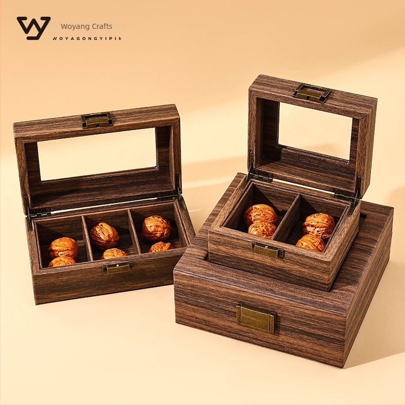 Kutija za nakit s vintage drvenim uzorkom i kožnim izgledom, kutija za skladištenje/izlaganje oraha i nakita, dekorativna glava lava, izložba Buddha perli; Materijal: Cortex.