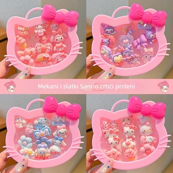 Dječji prsten Kuromi – crtani stil, plast/smola, ružičasti kvarc, za uzrast 3–10 godina, tehnika otiskivanja