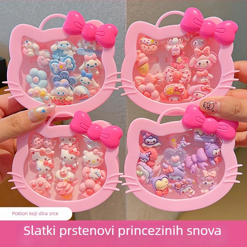 Dječji prsten Kuromi – crtani stil, plast/smola, ružičasti kvarc, za uzrast 3–10 godina, tehnika otiskivanja