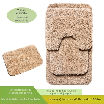 Trodjelni set prostirki za kupaonicu: debeli, protuklizni, kviltid, odvojivi, upijaju vodu i otporni na mrlje, poliester, glavni sadržaj 81-90%