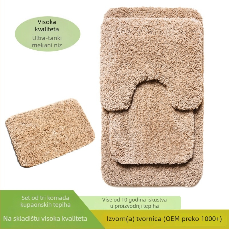 Trodjelni set prostirki za kupaonicu: debeli, protuklizni, kviltid, odvojivi, upijaju vodu i otporni na mrlje, poliester, glavni sadržaj 81-90%