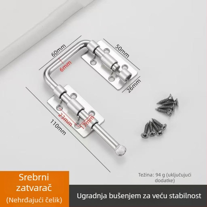 Vrata zasun bez bušenja, cinkova legura, višestruki kutni mehanizam 90°/180°, elektroplatirani završni premaz