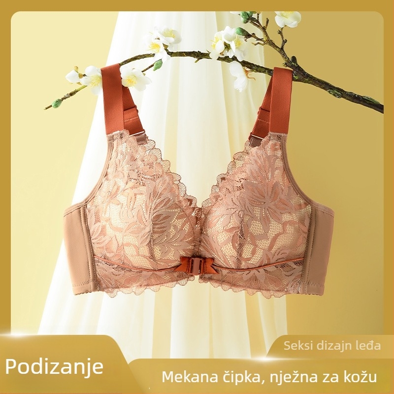 Set grudnjaka s prednjim kopčanjem i čipkom, 3/4 košarica, oblikovane košarice (gornje tanke, donje debele), bez žice