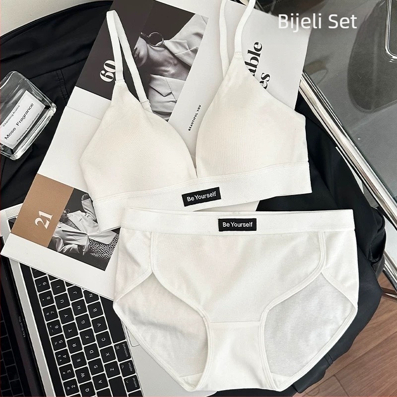 Pamukasti grudnjak bez žice za žene, set, 3/4 košarica, trokutasti oblik, oblikovanje tijela, prozračan, stražnje kopče, seksi