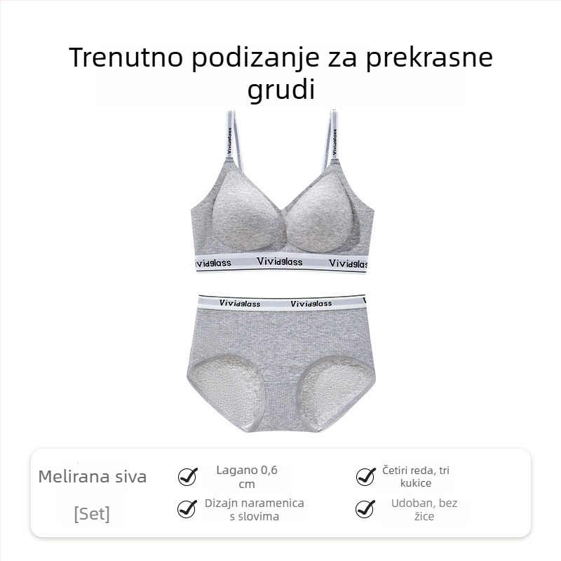 Wuji Liangpin set grudnjaka od modalnog materijala s motivom slova, za žene, bešavni, protiv opuštanja, push-up za male grudi, fiksni dvostruki kaiševi