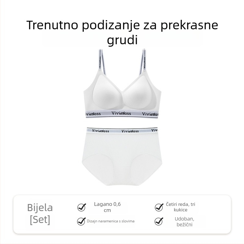 Wuji Liangpin set grudnjaka od modalnog materijala s motivom slova, za žene, bešavni, protiv opuštanja, push-up za male grudi, fiksni dvostruki kaiševi