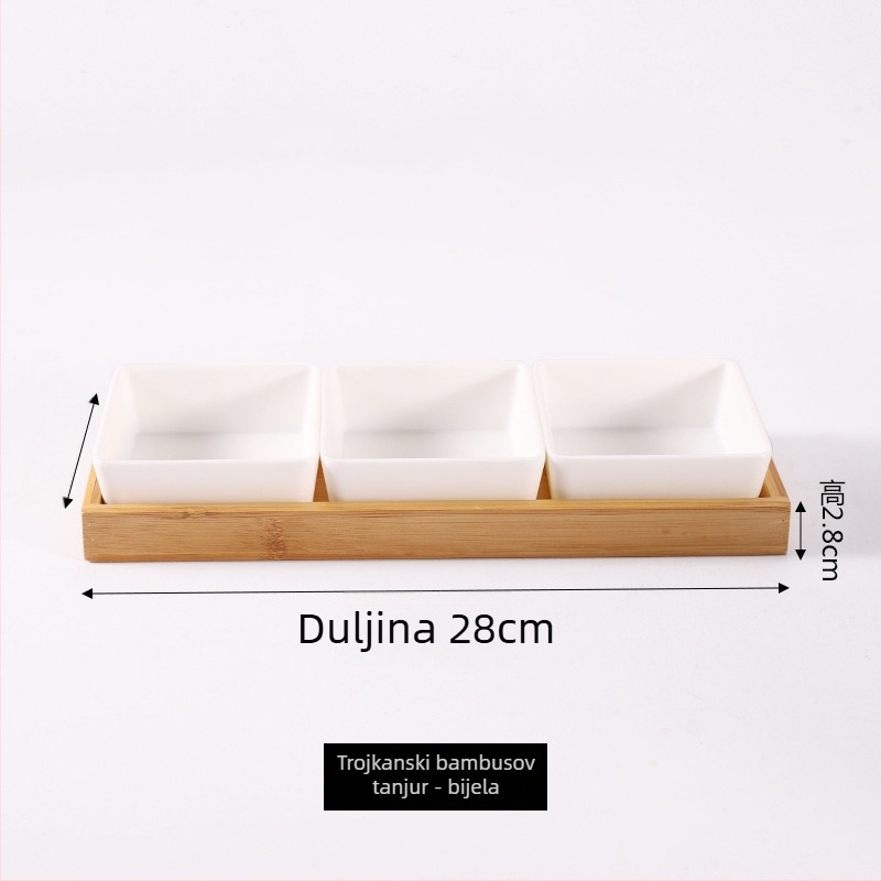 Melamin tanjur nordijskog stila s četiri odjeljka za grickalice, orašaste plodove, suho voće i umake