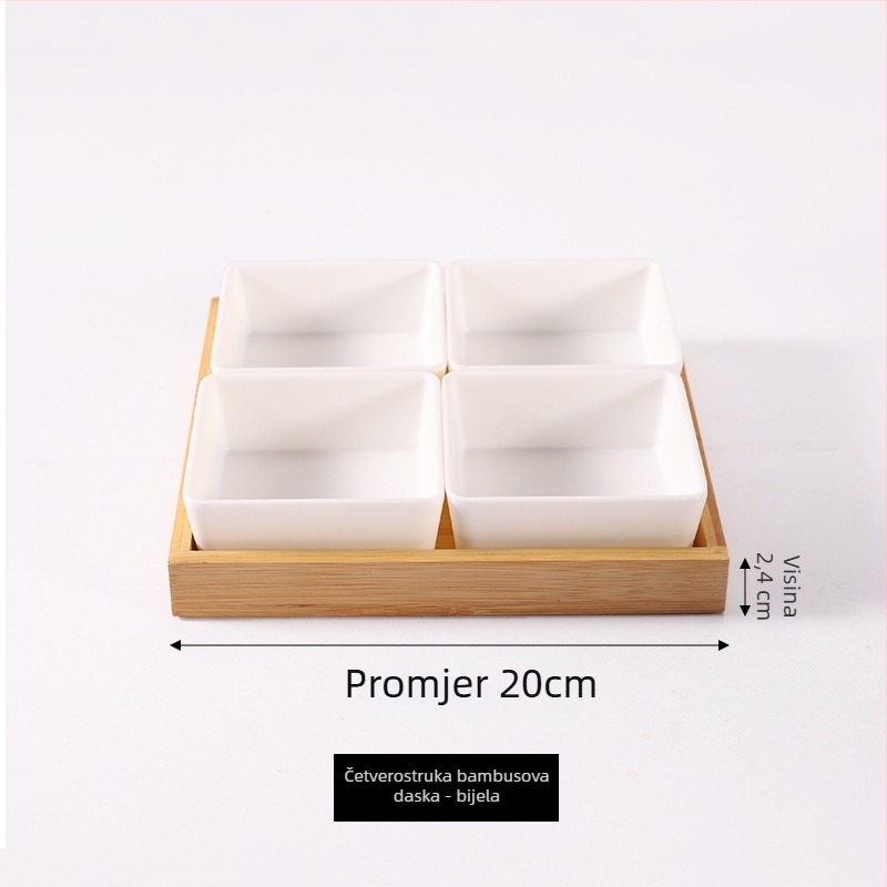 Melamin tanjur nordijskog stila s četiri odjeljka za grickalice, orašaste plodove, suho voće i umake