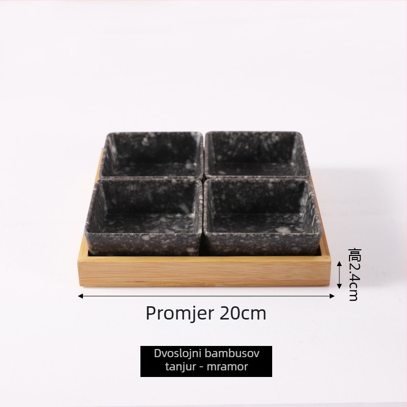 Melamin tanjur nordijskog stila s četiri odjeljka za grickalice, orašaste plodove, suho voće i umake