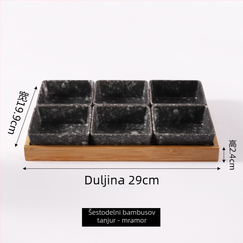 Melamin tanjur nordijskog stila s četiri odjeljka za grickalice, orašaste plodove, suho voće i umake