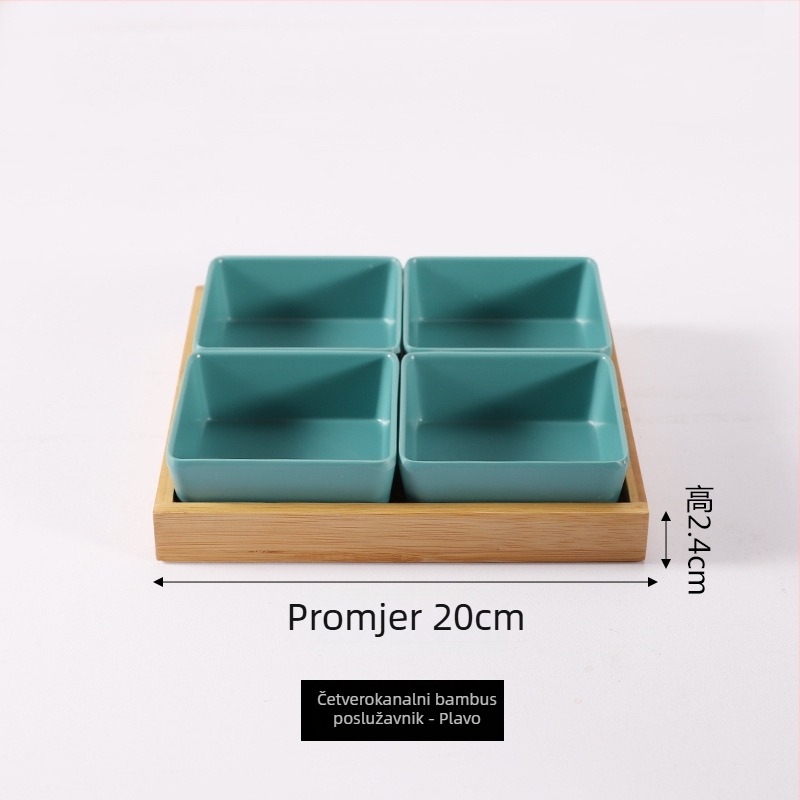 Melamin tanjur nordijskog stila s četiri odjeljka za grickalice, orašaste plodove, suho voće i umake