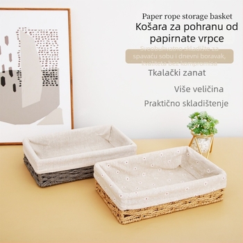 Pletena košara za pohranu za stolnu površinu, dizajn od papirnoga užeta, model 126, moderan minimalistički stil