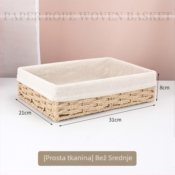 Pletena košara za pohranu za stolnu površinu, dizajn od papirnoga užeta, model 126, moderan minimalistički stil