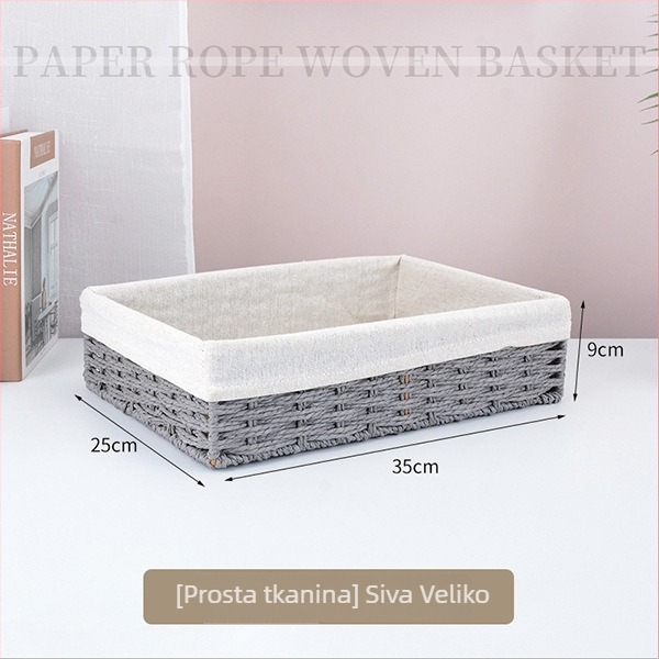 Pletena košara za pohranu za stolnu površinu, dizajn od papirnoga užeta, model 126, moderan minimalistički stil