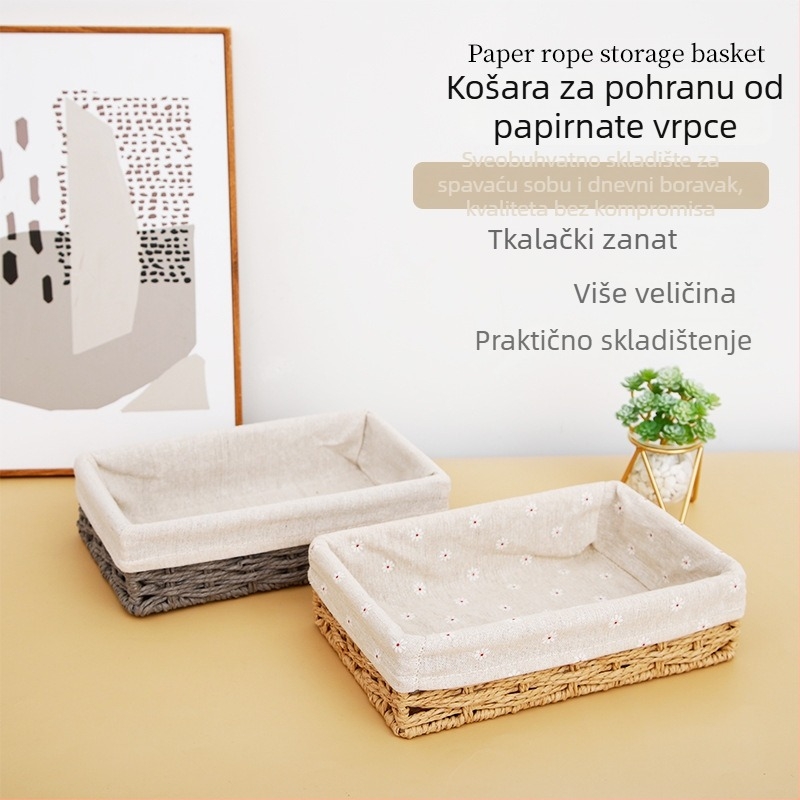 Pletena košara za pohranu za stolnu površinu, dizajn od papirnoga užeta, model 126, moderan minimalistički stil
