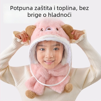 Dječja zimska kapa s kapuljacom i šalom u jednom, podstavljena velurom, otporna na vjetar, za djecu 1–10 godina