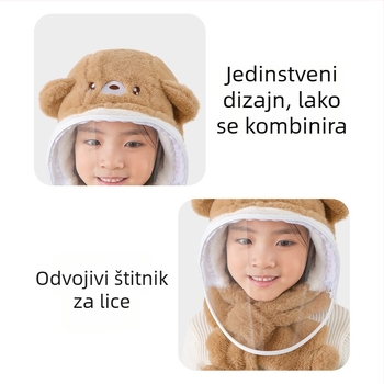 Dječja zimska kapa s kapuljacom i šalom u jednom, podstavljena velurom, otporna na vjetar, za djecu 1–10 godina