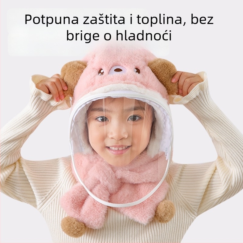 Dječja zimska kapa s kapuljacom i šalom u jednom, podstavljena velurom, otporna na vjetar, za djecu 1–10 godina