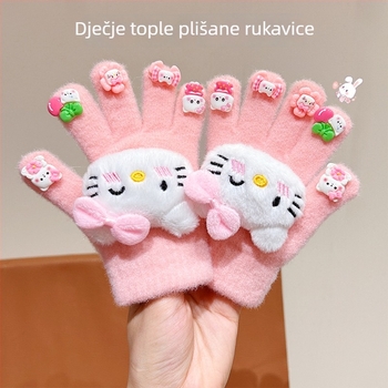 Dječje zimske rukavice s pet prstiju, plišane, karikatura dizajn, odvojeni prsti, unisex, uzrast 3–8 godina