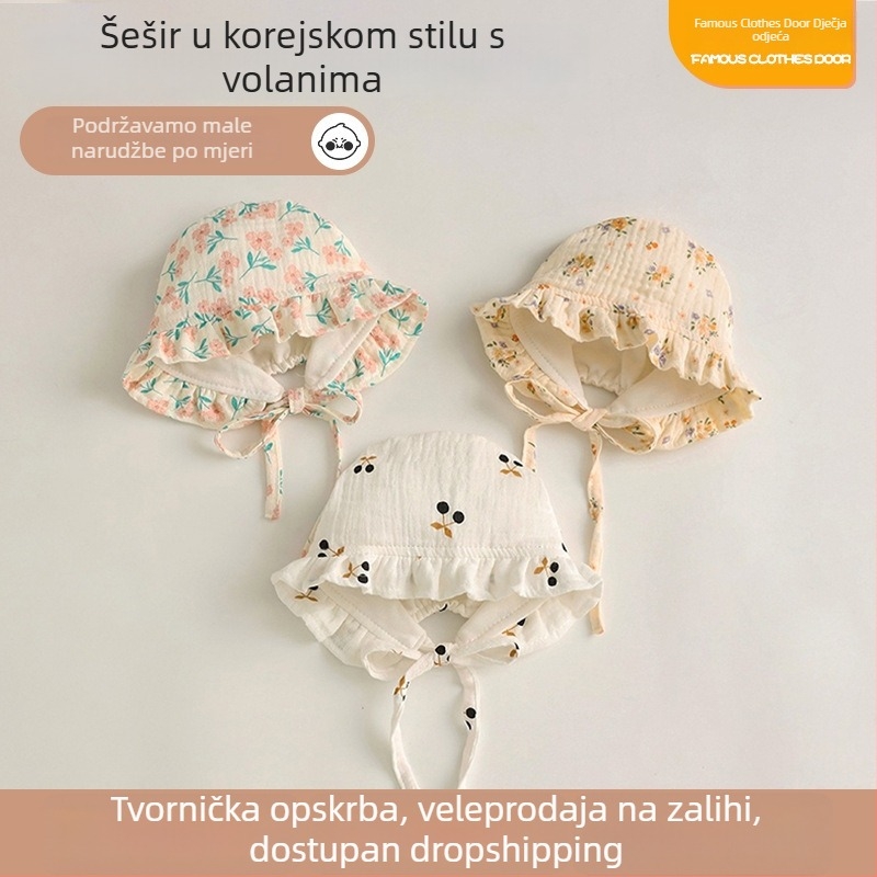 Mekana i slatka kapa za bebe u korejskom stilu s volanima i zaštitom za uši, od pamuk gaze, kapica za glavu — jesenska verzija