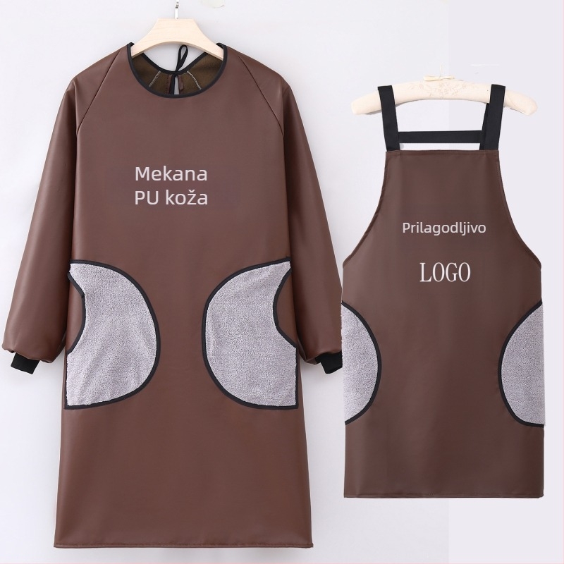 PU kožna pregača s dugim rukavima – vodootporna i otporna na ulje, moderan radni komad za odrasle