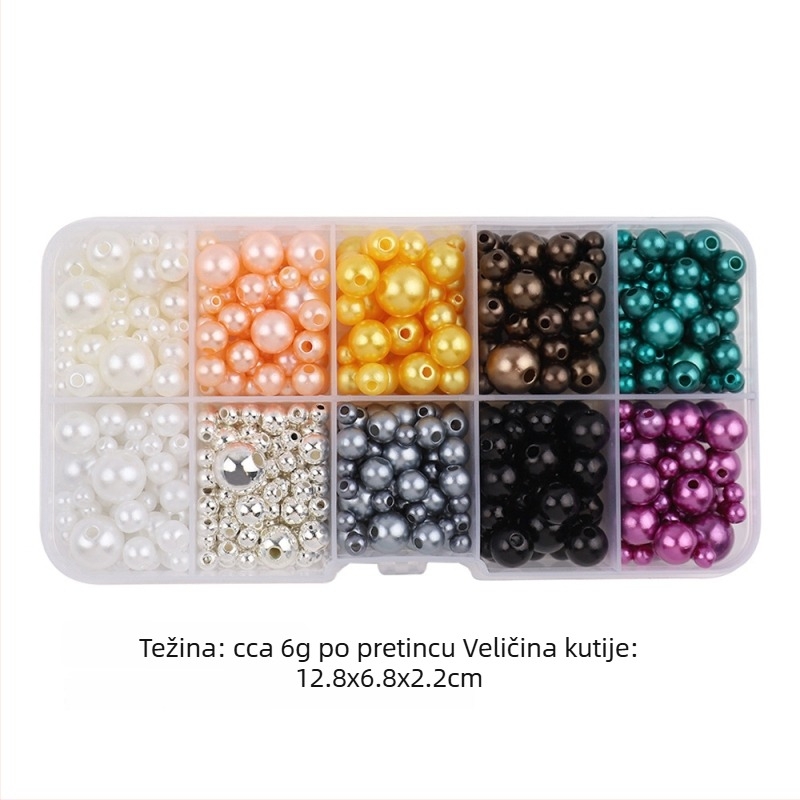 Okrugle plastične perle s imitacijom bisera za DIY nakit – rupe za navlačenje, dodaci za kosu i privjesci, u kutiji