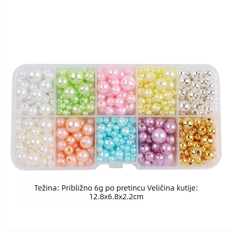 Okrugle plastične perle s imitacijom bisera za DIY nakit – rupe za navlačenje, dodaci za kosu i privjesci, u kutiji