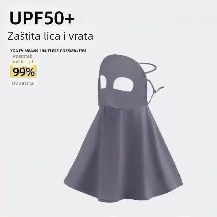 Maska za cijelo lice s UV zaštitom i integriranim ovratnikom, Ice Silk prozračna tkanina, Zaštita od sunca, Zaštita od prašine, Poliester 51–60%