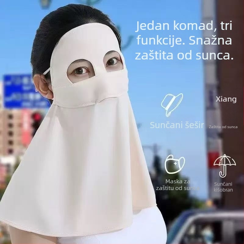 Maska za cijelo lice s UV zaštitom i integriranim ovratnikom, Ice Silk prozračna tkanina, Zaštita od sunca, Zaštita od prašine, Poliester 51–60%