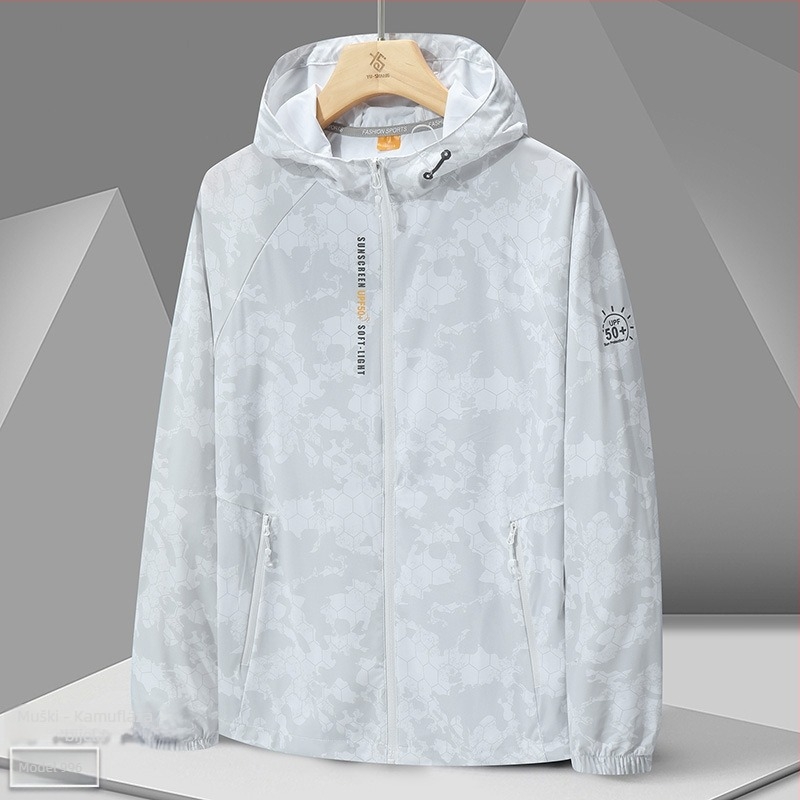 Vanjska windbreaker jakna 996 – unisex, UPF50+ UV zaštita, prozračna i ultralaka, kamuflažni uzorak s kapuljačom, poliester