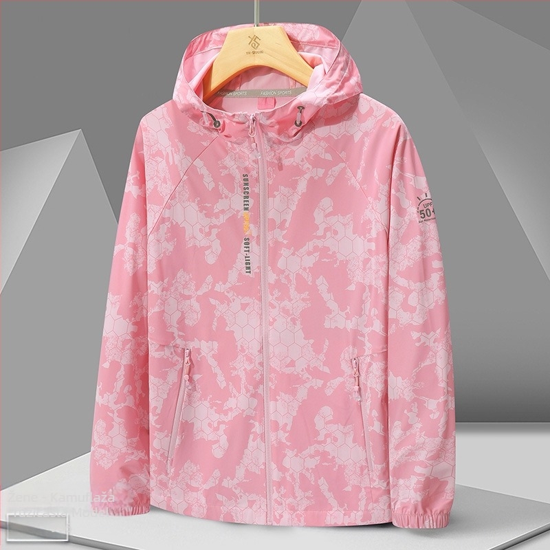 Vanjska windbreaker jakna 996 – unisex, UPF50+ UV zaštita, prozračna i ultralaka, kamuflažni uzorak s kapuljačom, poliester
