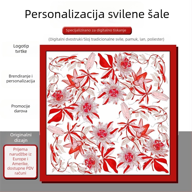 Prilagodljiv dvostrano digitalno otisnuti svileni šal, twill tkanina, kvadratni ručnik stil, ljeto 2021