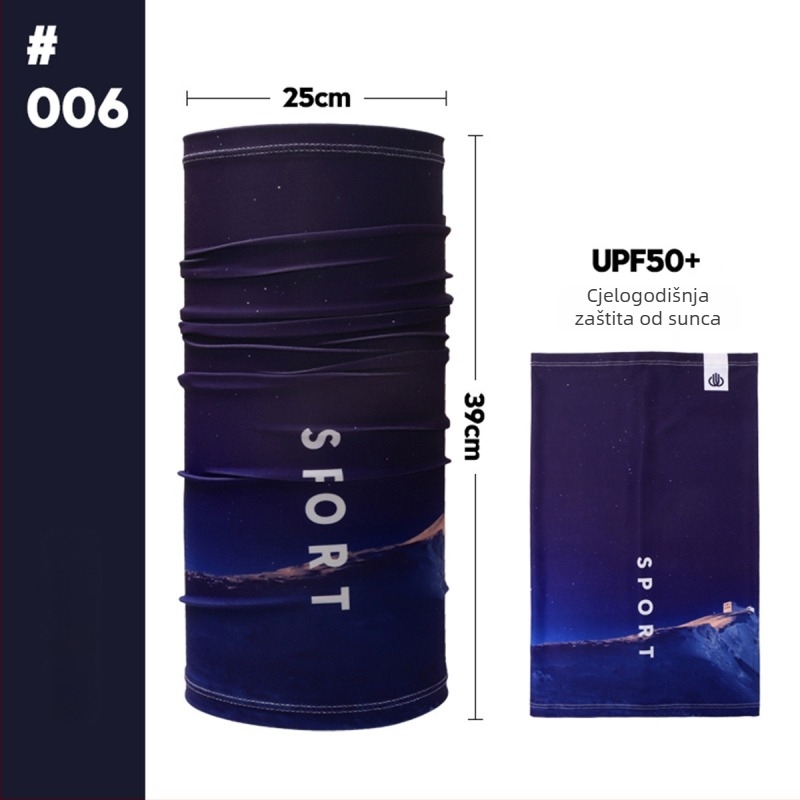 Ovratnik šal Ice Silk s UV zaštitom za vanjske sportove, ribolov i vožnju motocikla; polovični dizajn prekrivanja; Ice Silk materijal 81–95%, glavni poliester, spandex do 10%