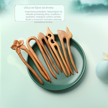 Meimuxi drvena spona za kosu u obliku U za prirodne frizure, etnički stil headdress s besplatnim graviranjem