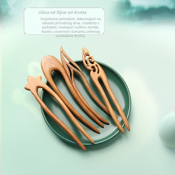 Meimuxi drvena spona za kosu u obliku U za prirodne frizure, etnički stil headdress s besplatnim graviranjem