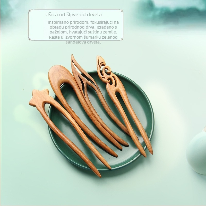 Meimuxi drvena spona za kosu u obliku U za prirodne frizure, etnički stil headdress s besplatnim graviranjem