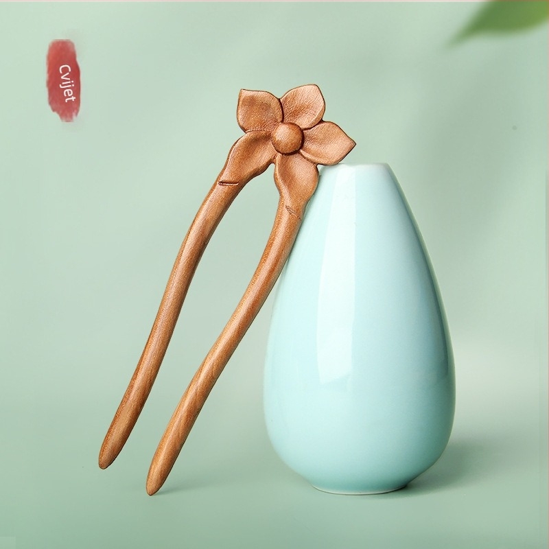 Meimuxi drvena spona za kosu u obliku U za prirodne frizure, etnički stil headdress s besplatnim graviranjem