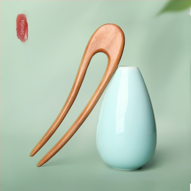 Meimuxi drvena spona za kosu u obliku U za prirodne frizure, etnički stil headdress s besplatnim graviranjem