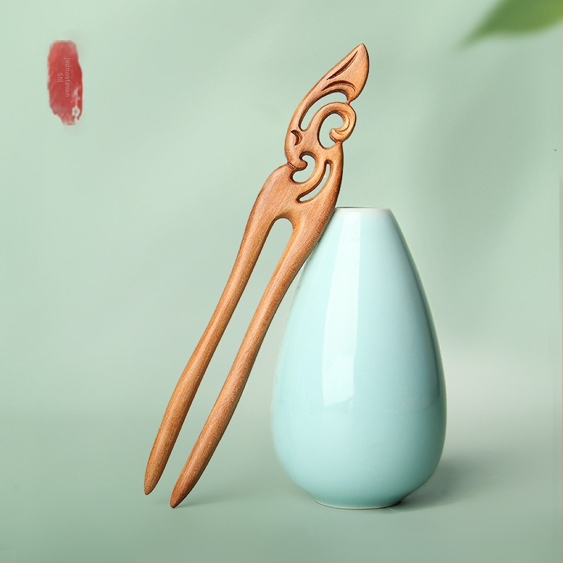 Meimuxi drvena spona za kosu u obliku U za prirodne frizure, etnički stil headdress s besplatnim graviranjem