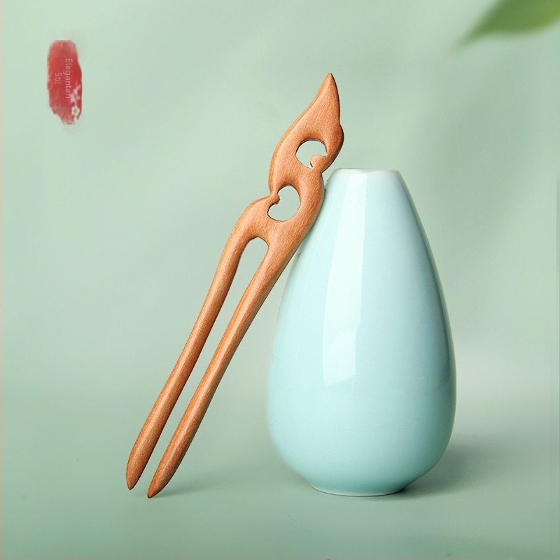 Meimuxi drvena spona za kosu u obliku U za prirodne frizure, etnički stil headdress s besplatnim graviranjem